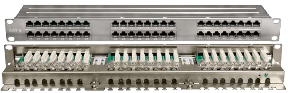 Патч-панель высокой плотности 19'', 1U, 48 портов RJ-45, категория 6, Dual IDC, экранированная