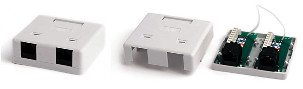 Розетка RJ-45, двойная, белая, 71,45х64,5х25,2 мм