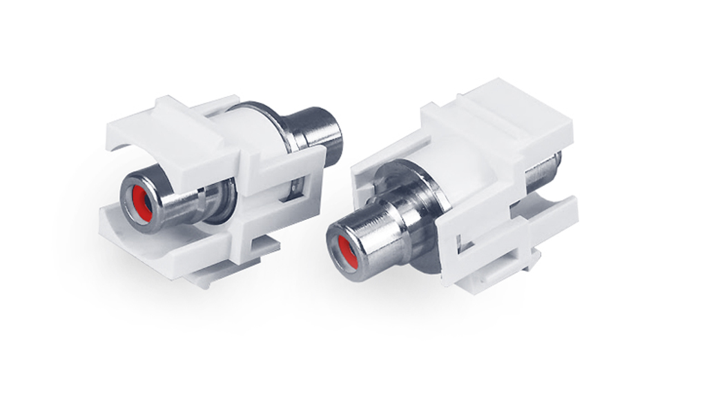 Вставка формата Keystone Jack с проходным адаптером RCA (красный), D type, ROHS, белая