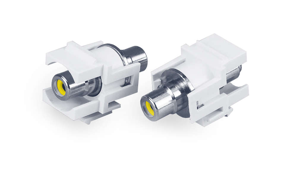 Вставка формата Keystone Jack с проходным адаптером RCA (желтый), D type, ROHS, белая