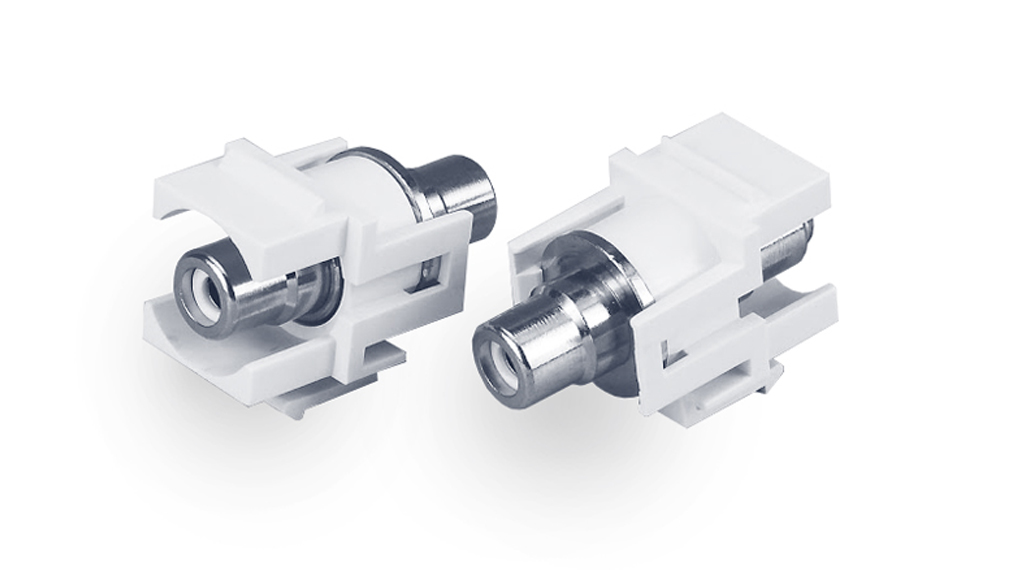 Вставка формата Keystone Jack с проходным адаптером RCA (белый), D type, ROHS, белая