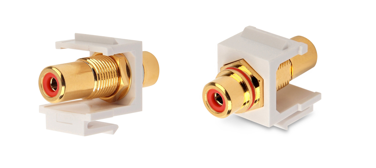 Вставка формата Keystone Jack с проходным адаптером RCA (красный), Hex. type, gold plated, ROHS, белая