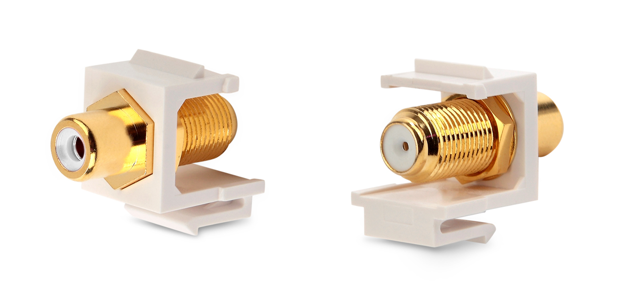 Вставка формата Keystone Jack, F-type / RCA белый (IN/OUT), gold plated, ROHS, белая