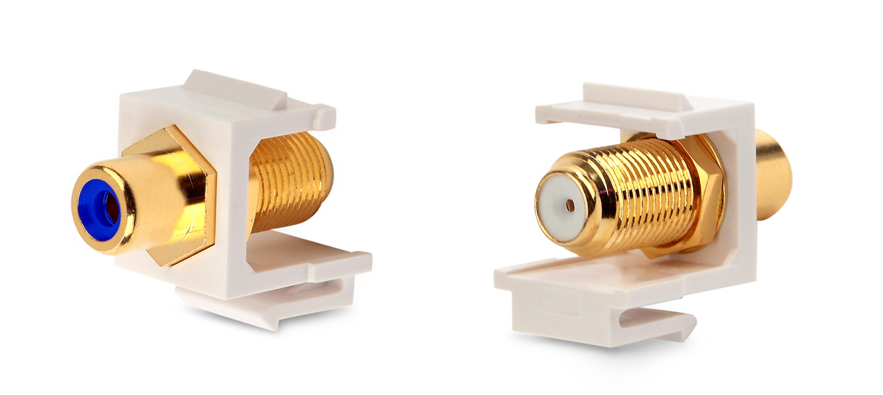 Вставка формата Keystone Jack, F-type / RCA синий (IN/OUT), gold plated, ROHS, белая