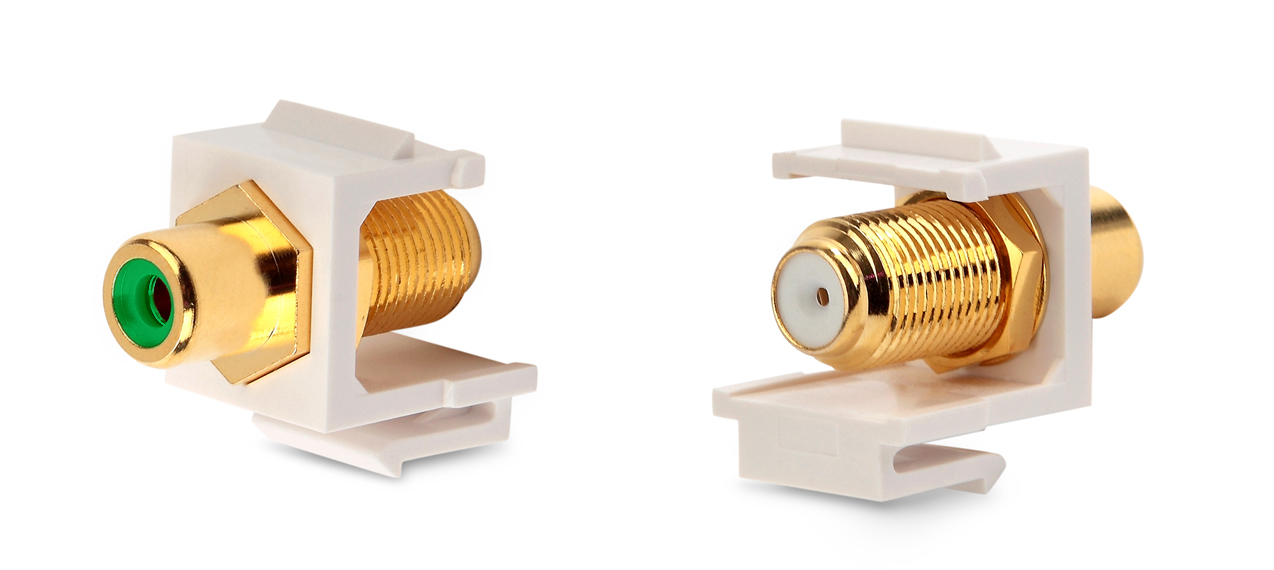 Вставка формата Keystone Jack, F-type / RCA зеленый (IN/OUT), gold plated, ROHS, белая