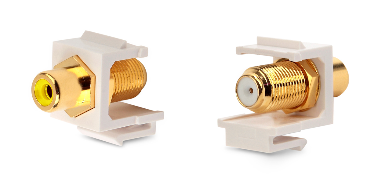 Вставка формата Keystone Jack, F-type / RCA желтый (IN/OUT), gold plated, ROHS, белая