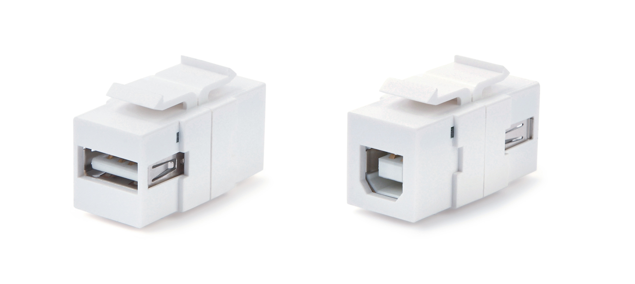 Вставка формата Keystone Jack с проходным адаптером USB 2.0 (Type A-B), ROHS, белая
