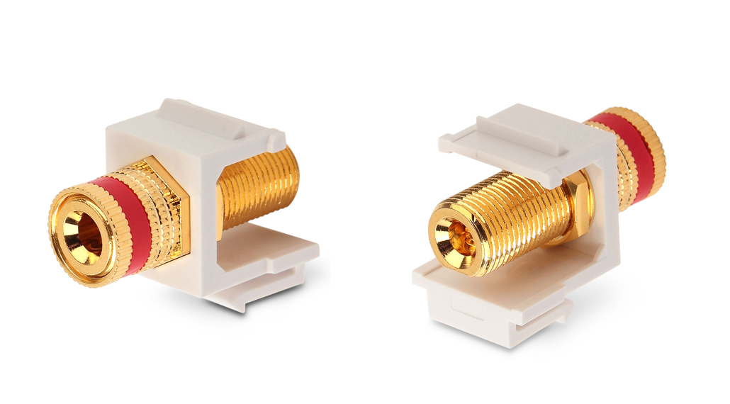 Вставка формата Keystone Jack с коннектором Binding Post (красный), Hex. type, gold plated, ROHS, белая
