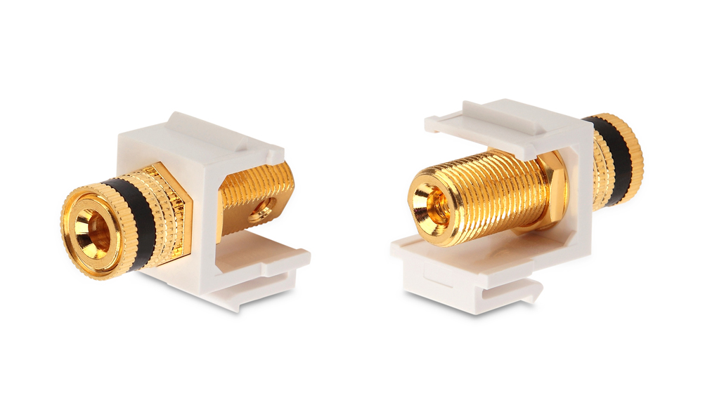 Вставка формата Keystone Jack с коннектором Binding Post (черный), Hex. type, gold plated, ROHS, белая